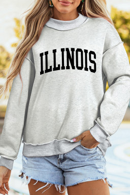 Light Grey ILLINOIS/ IL Double Side Printed Mock Neck Reversible Sweatshirt
