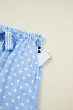 Sky Blue Dotted Print Soft Short Pajama Set