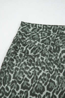 Gray Leopard Frayed Edge Wide Leg High Waist Jeans