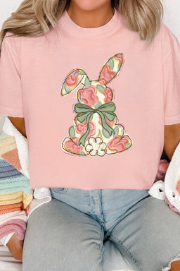 Pink Whimsical Floral Rabbit Easter Graphic Tee