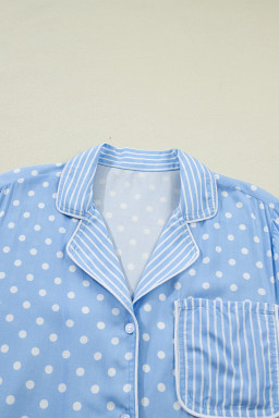Sky Blue Dotted Print Soft Short Pajama Set