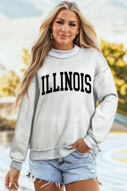 Light Grey ILLINOIS/ IL Double Side Printed Mock Neck Reversible Sweatshirt