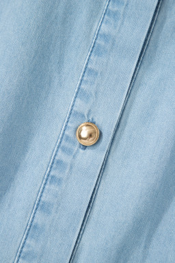 Beau Blue Full Buttons Collared Short Bubble Sleeve Long Denim Dress