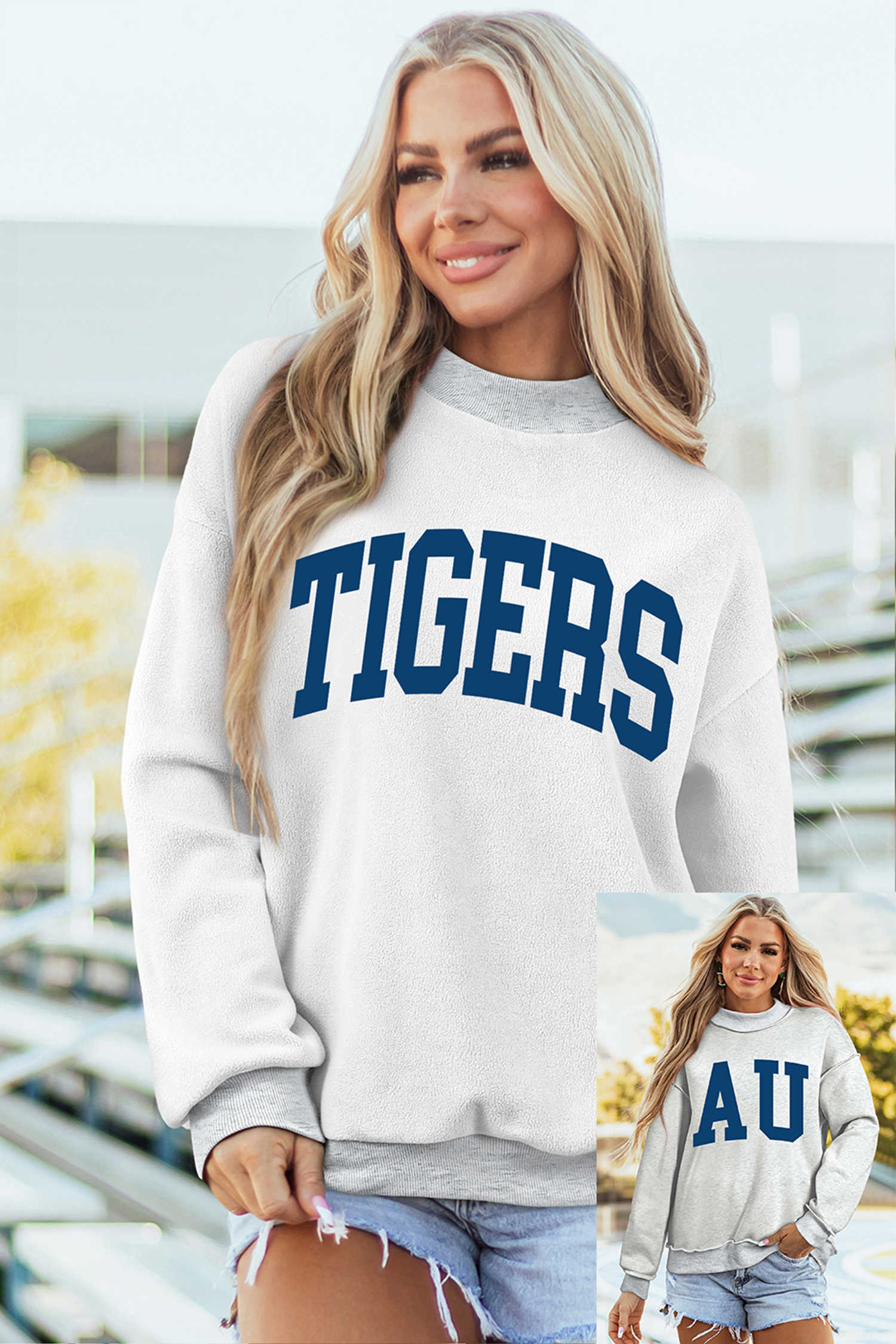 Light Grey AU/ TIGERS Reversible Printed Mock Neck Sweatshirt