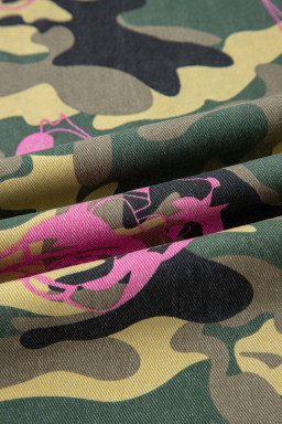 Multicolour Abstract Camouflage Print Contrast Leopard Patchwork Straight Leg Jeans