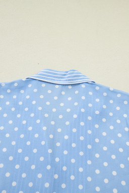 Sky Blue Dotted Print Soft Short Pajama Set