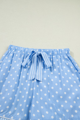 Sky Blue Dotted Print Soft Short Pajama Set