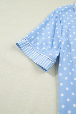 Sky Blue Dotted Print Soft Short Pajama Set