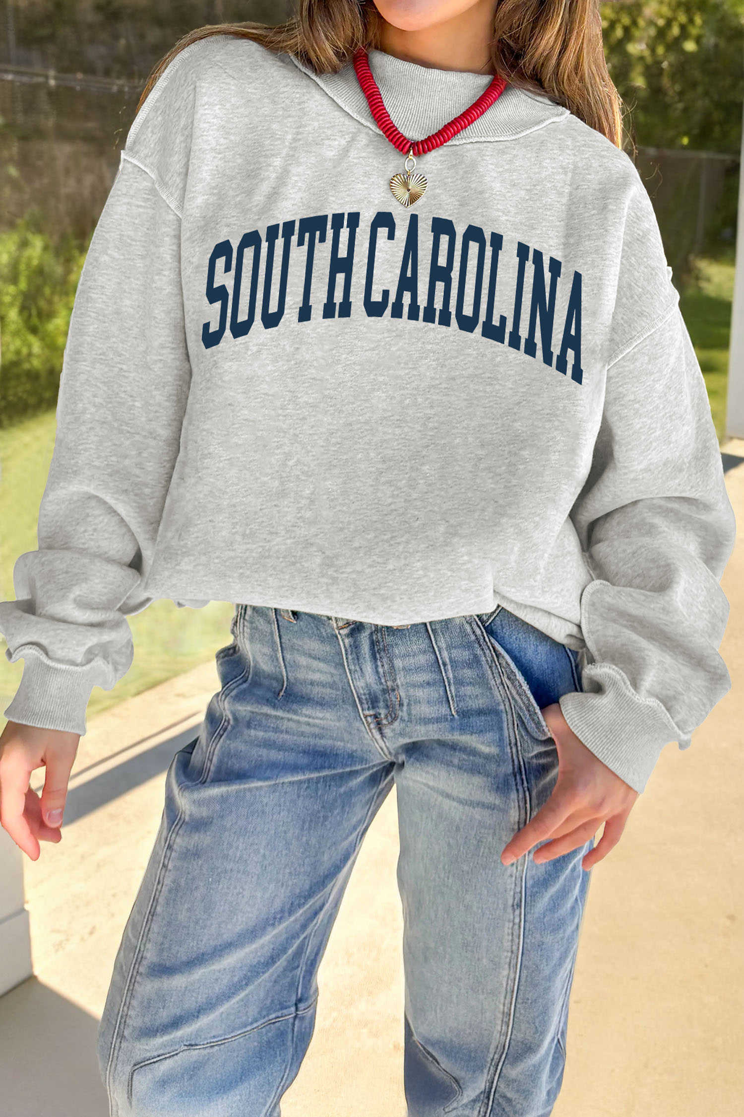 Light Grey SOUTHCAROLINA/ SC Double Side Printed Mock Neck Sweatshirt