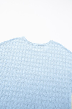 Sky Blue Solid Color Textured Batwing Sleeve Tee
