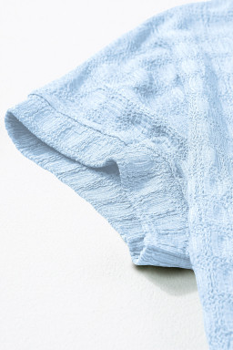 Sky Blue Solid Color Textured Batwing Sleeve Tee