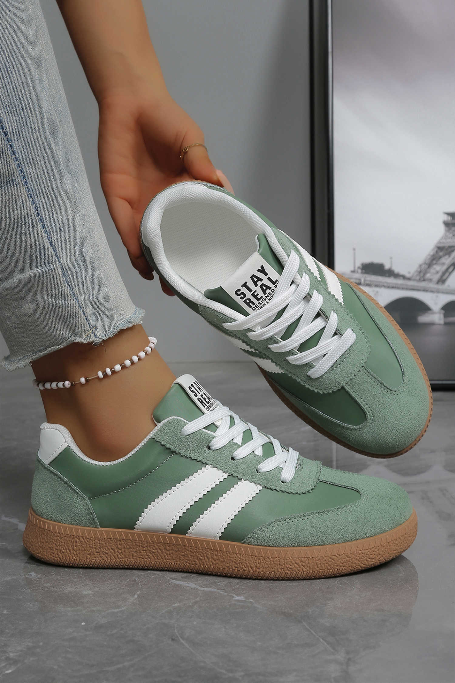 Ashleigh Blue Varsity Color Block Patchwork PU Leather Lace Up Shoes