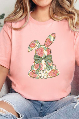 Pink Whimsical Floral Rabbit Easter Graphic Tee