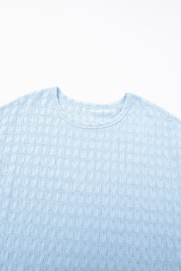 Sky Blue Solid Color Textured Batwing Sleeve Tee