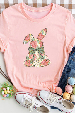 Pink Whimsical Floral Rabbit Easter Graphic Tee