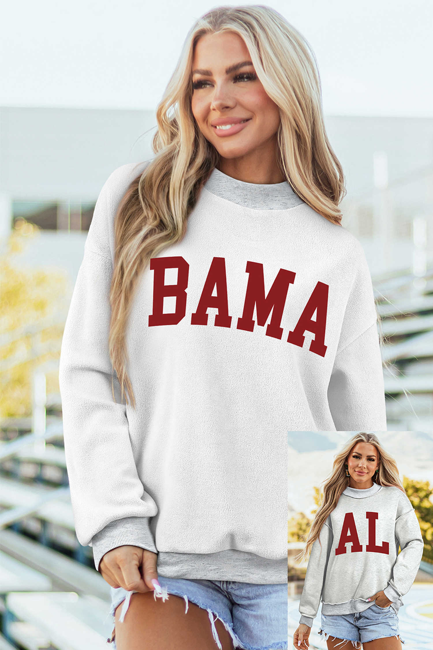Light Grey AL/ BAMA Double Side Printed Mock Neck Reversible Sweatshirt