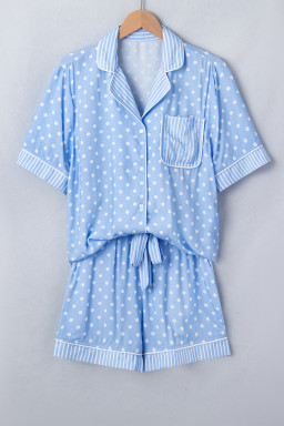 Sky Blue Dotted Print Soft Short Pajama Set