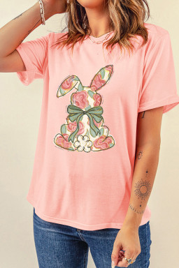 Pink Whimsical Floral Rabbit Easter Graphic Tee
