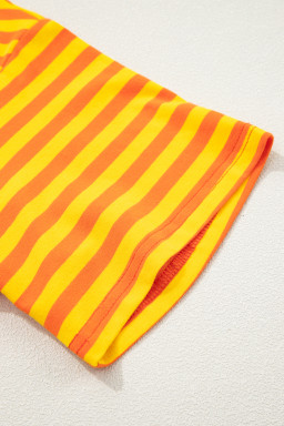 Orange Stripe Contrast Crew Neck Drop Shoulder Loose Tee