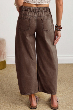 Coffee Solid Color Square Patch Pocket Ankle-length Barrel Jeans