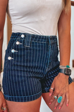 Blue Stripe Denim Shorts