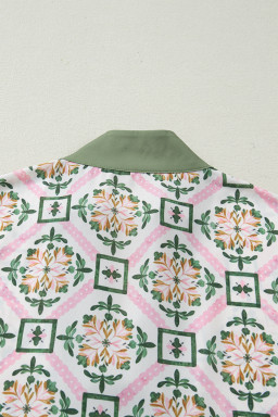 Multicolour Boho Geometric Flower Print Short Sleeve Loose Mini Dress