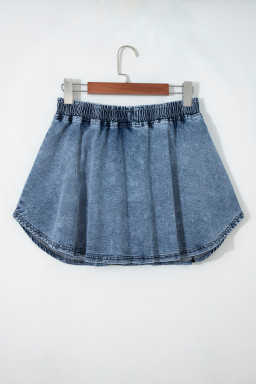 Ashleigh Blue Denim Pearl Embellished Elastic Waist Mini Skort