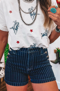 Blue Stripe Denim Shorts