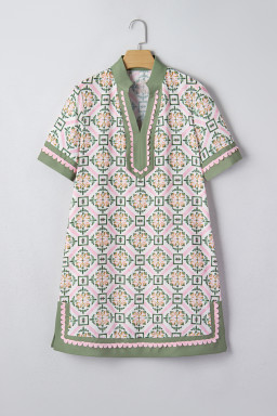 Multicolour Boho Geometric Flower Print Short Sleeve Loose Mini Dress