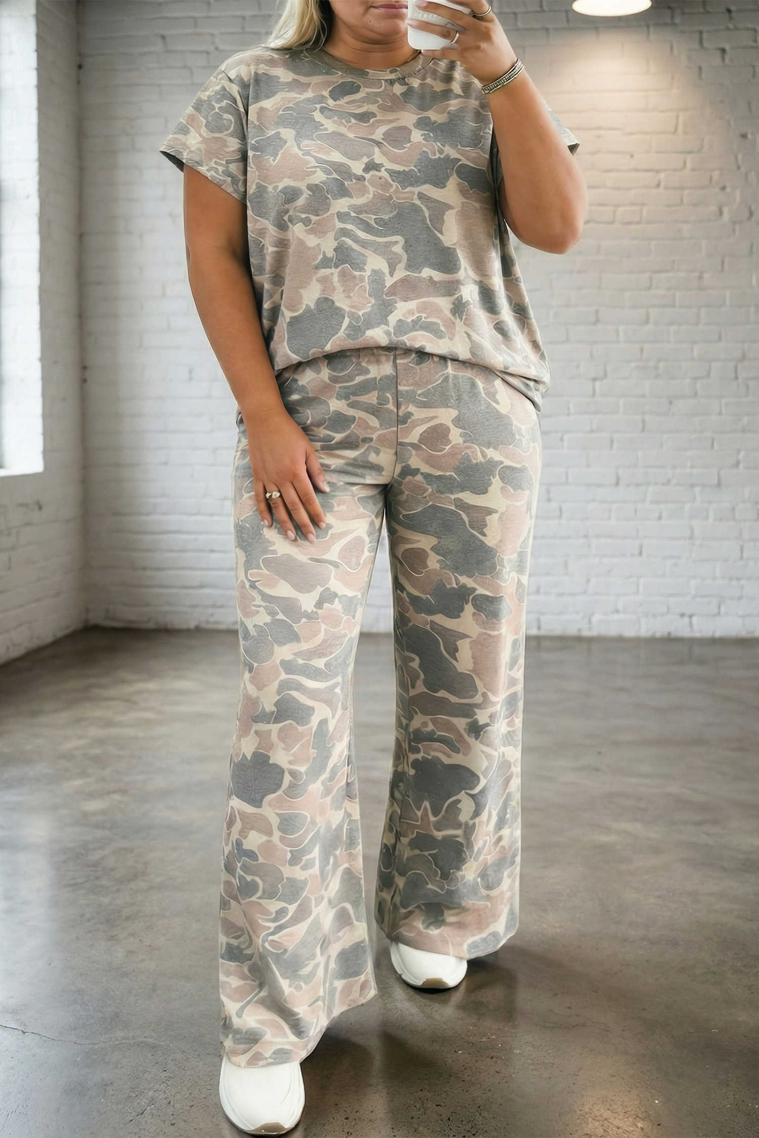 Multicolour Retro Camouflage Print Plus Size 2pcs Outfit