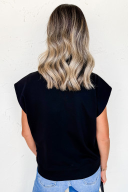 Black Casual Solid Short Sleeve Top with Metal Button Details Key Features