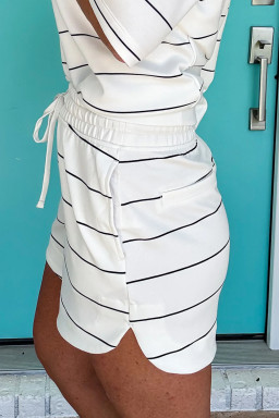 White Stripe Half Sleeve Tee Drawstring Shorts 2pcs Set