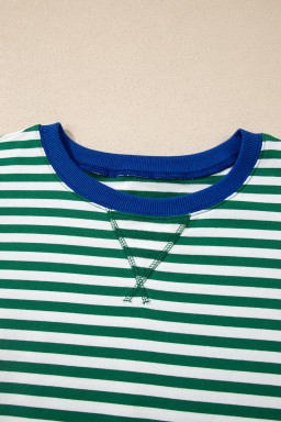 Green Stripe Boxy Tee Drawstring Elastic Waist Plus Size Short Set