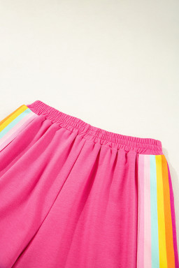 Rose Red Vibrant Striped Detail Athleisure 2pcs Short Set