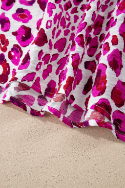 Rose Leopard Print V Neck Puffy Half Sleeve Blouse