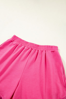 Rose Red Vibrant Striped Detail Athleisure 2pcs Short Set