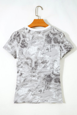 Gray Abstract Woodland Print Slim Fitted T Shirt