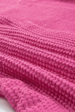Bright Pink Waffle Textured Knit Button Down Short Sleeve Shacket