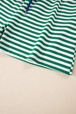 Green Stripe Boxy Tee Drawstring Elastic Waist Plus Size Short Set
