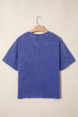Blue Independence Day Star Printed Mineral Wash T Shirt