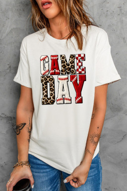 White GAME DAY Leopard Accent Graphic Tee