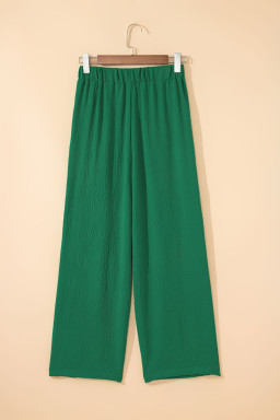 Evergreen Solid Color Textured Crossed Waist Loose Pants