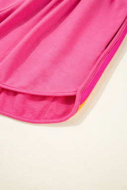 Rose Red Vibrant Striped Detail Athleisure 2pcs Short Set