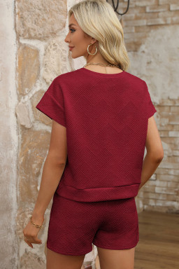 Red Dahlia Textured Short Sleeve Top and Shorts Set