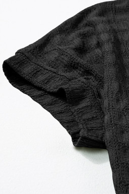 Black Solid Color Textured Batwing Sleeve Tee