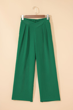 Evergreen Solid Color Textured Crossed Waist Loose Pants