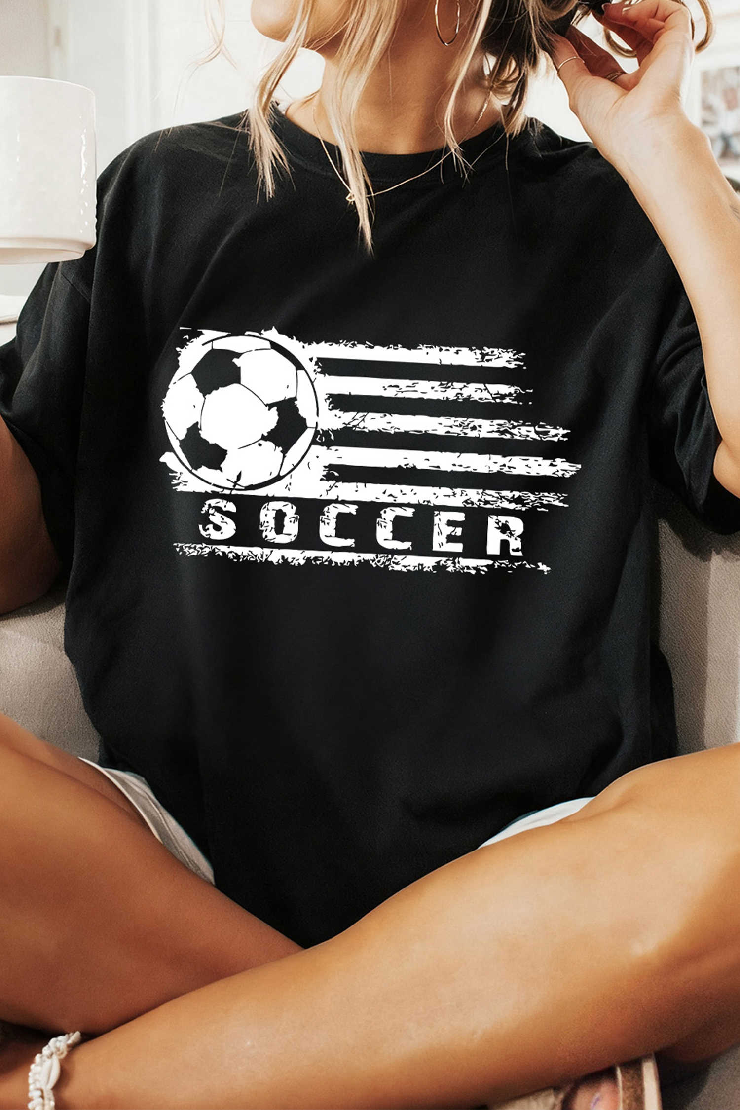 Black Kick Soccer Retro Printed T Shirt