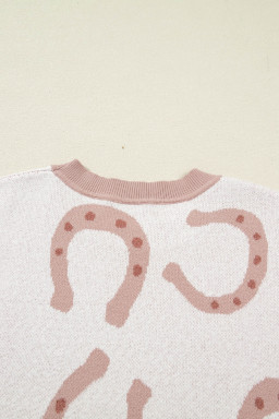 Beige Horse Shoe Western Print Tied Side Cap Sleeve Knitted T Shirt