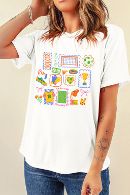 White Preppy Soccer Doodle Tee