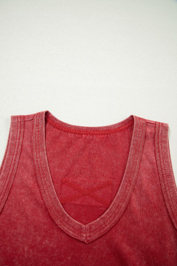 Red Dahlia Mineral Wash V Neck Tank Top